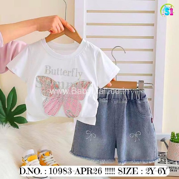 YTFX Fairy Tale || Butterfly Summer || 2 Pcs Set For Girl Short And Top Whit & Blue || 2 To 6 Year 10983